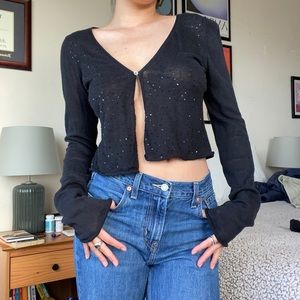 Soft knit one button sequin stitch cardigan